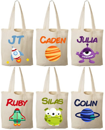Personalized Space Party Favor Bags – Set of 6, Custom Name