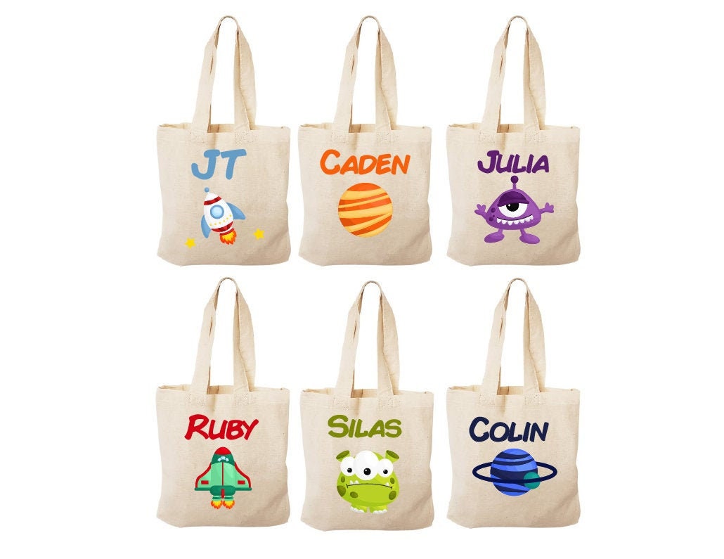 Personalized Space Party Favor Bags – Set of 6, Custom Name