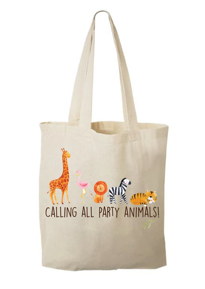 Jungle Party Favor Bags, Animal Cotton Goodie Bags, Set of 6
