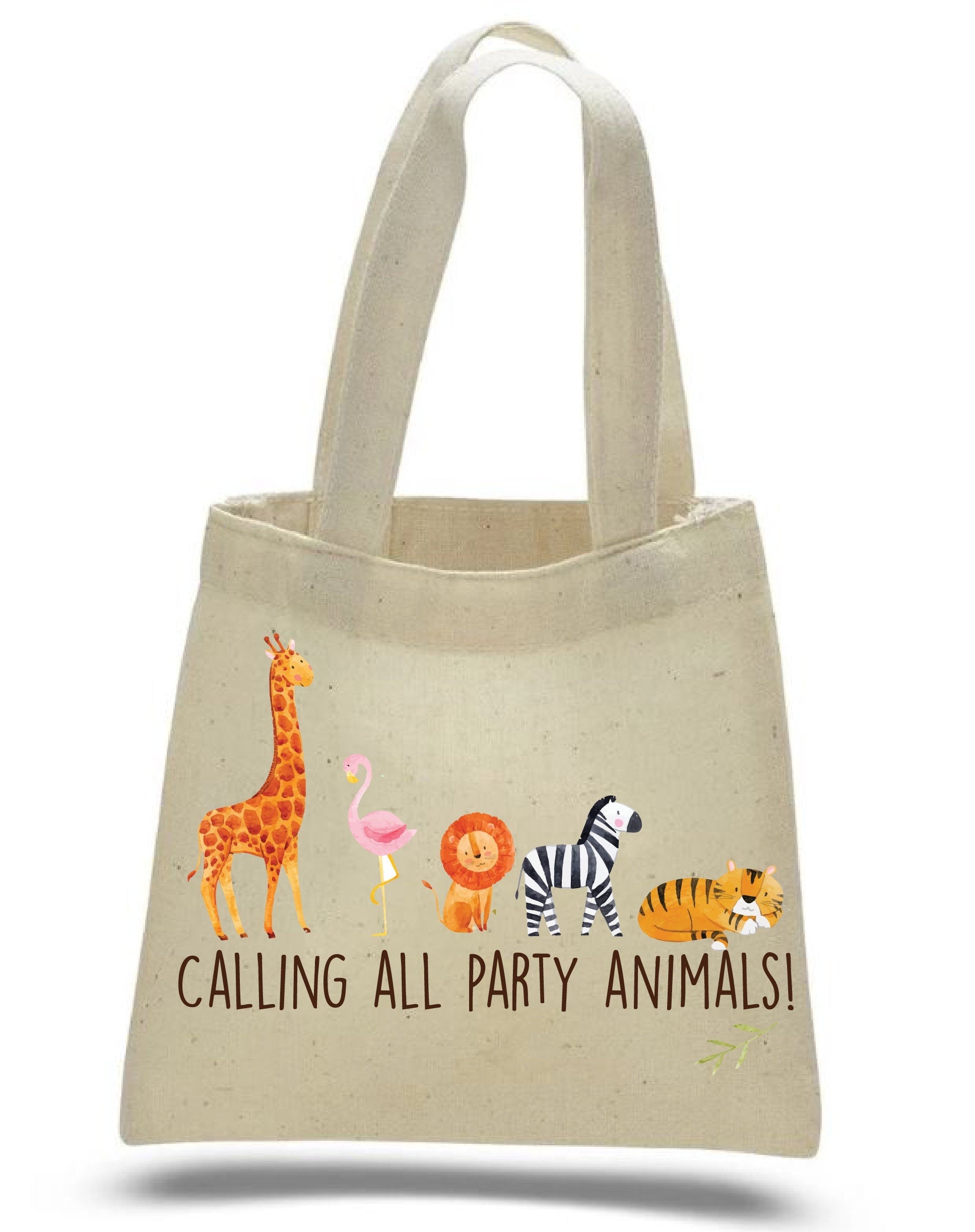 Jungle Party Favor Bags, Animal Cotton Goodie Bags, Set of 6