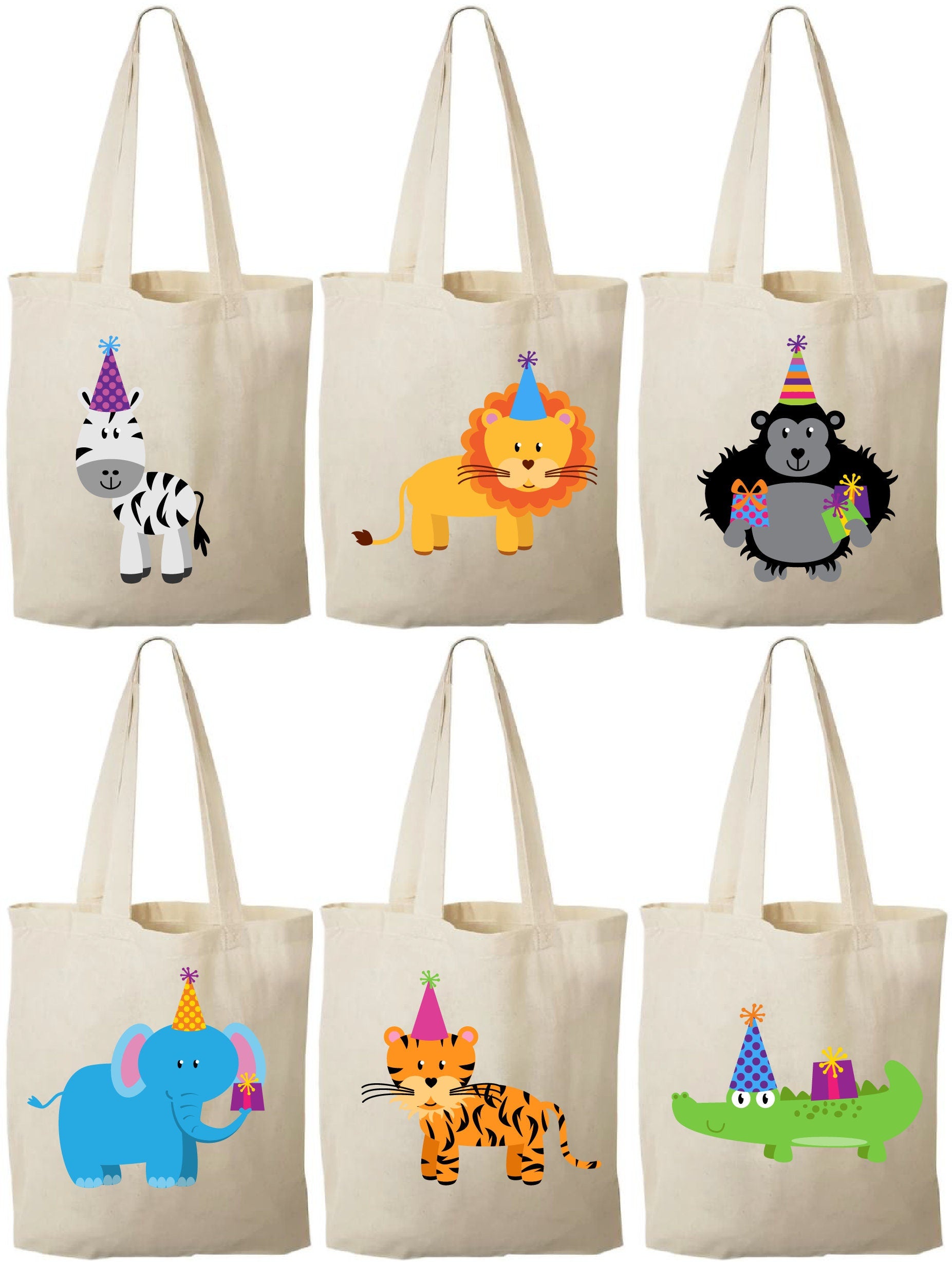 Jungle Animal Party Favor Bags, Cotton Goodie Bags
