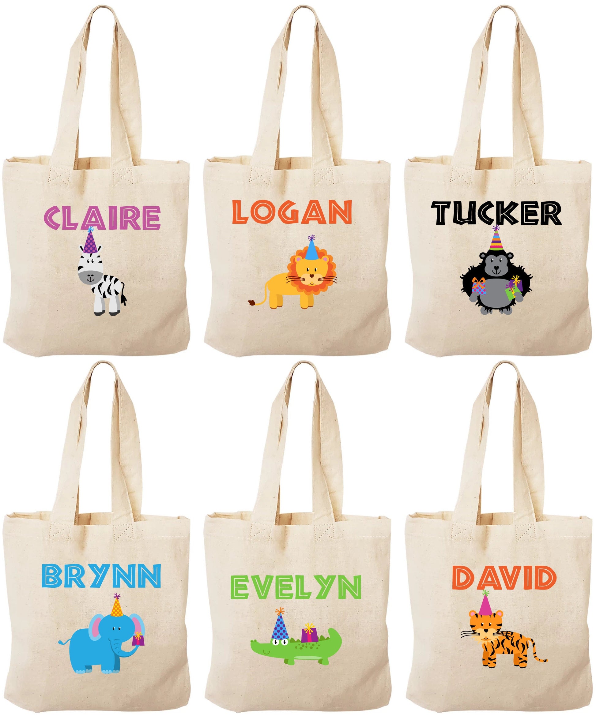 Personalized Zoo Animal Party Favor Bags – Safari Birthday Cotton Tote