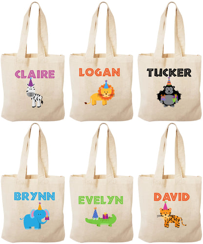Personalized Zoo Animal Party Favor Bags – Safari Birthday Cotton Tote