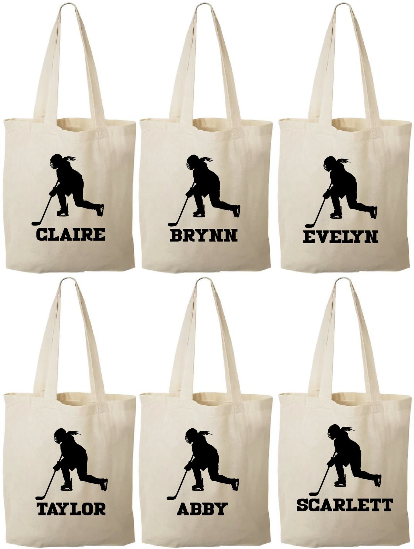 Personalized Girls Hockey Party Bags - Set of Six Bags