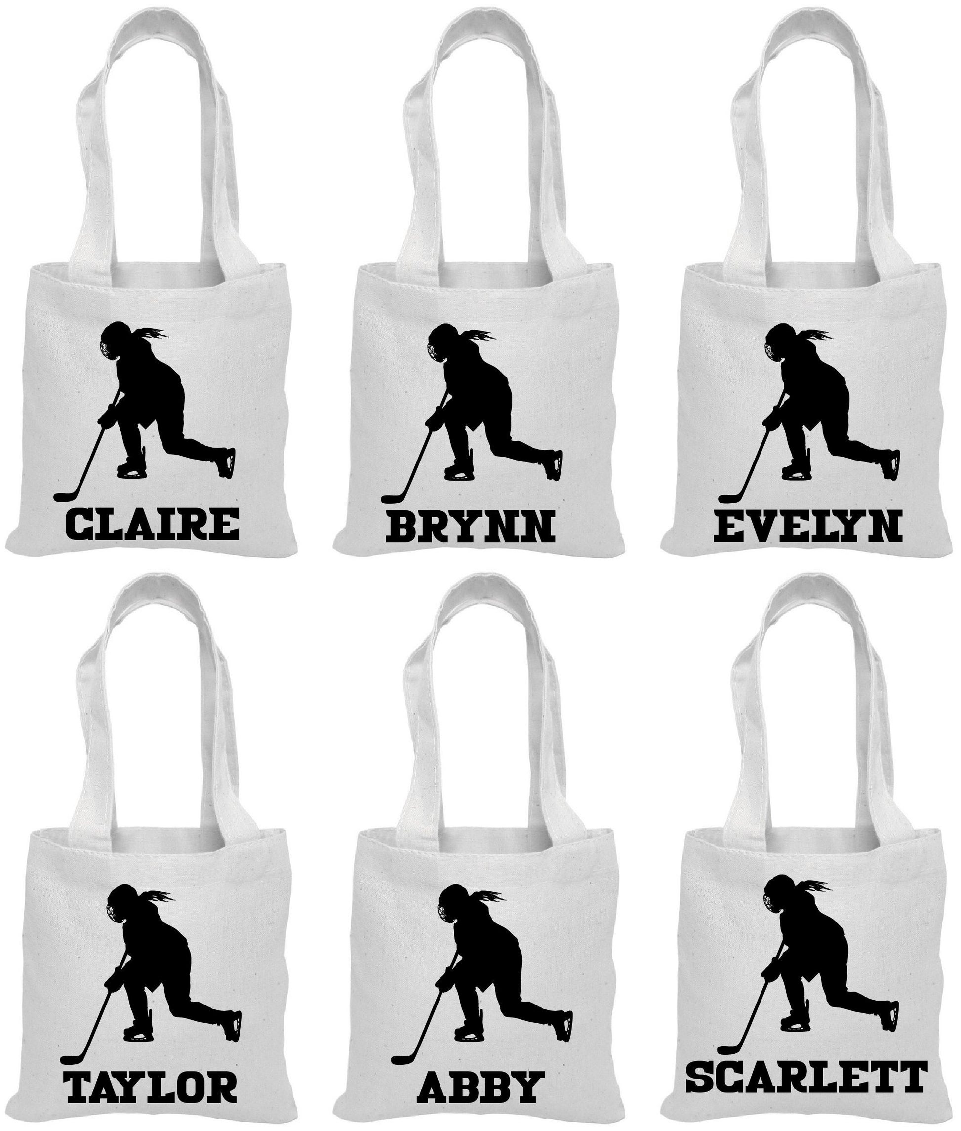 Personalized Girls Hockey Party Bags - Set of Six Bags