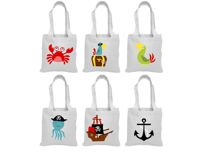 Pirate Party Favor Bags, Cotton Goodie Bags, Set of 6