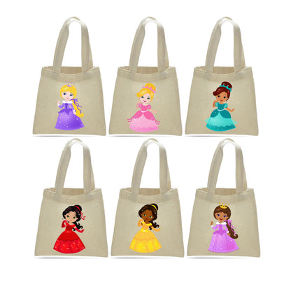 Princess Party Favor Bags, Canvas Goodie Bags, Set of 6