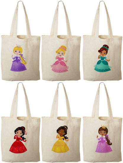 Princess Party Favor Bags, Canvas Goodie Bags, Set of 6