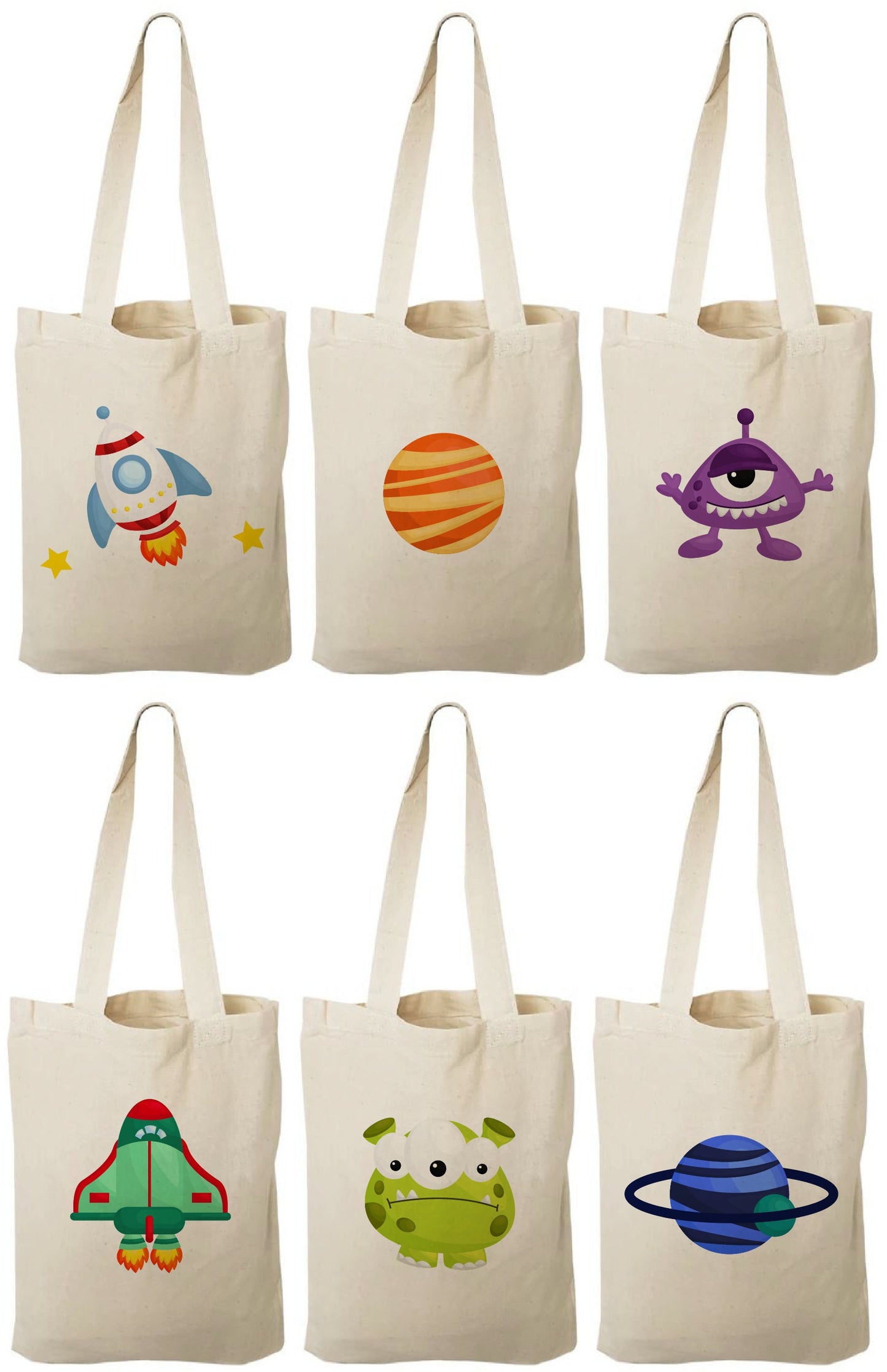 Space Party Favor Bags, Rocket, Alien, Planets, Set of 6