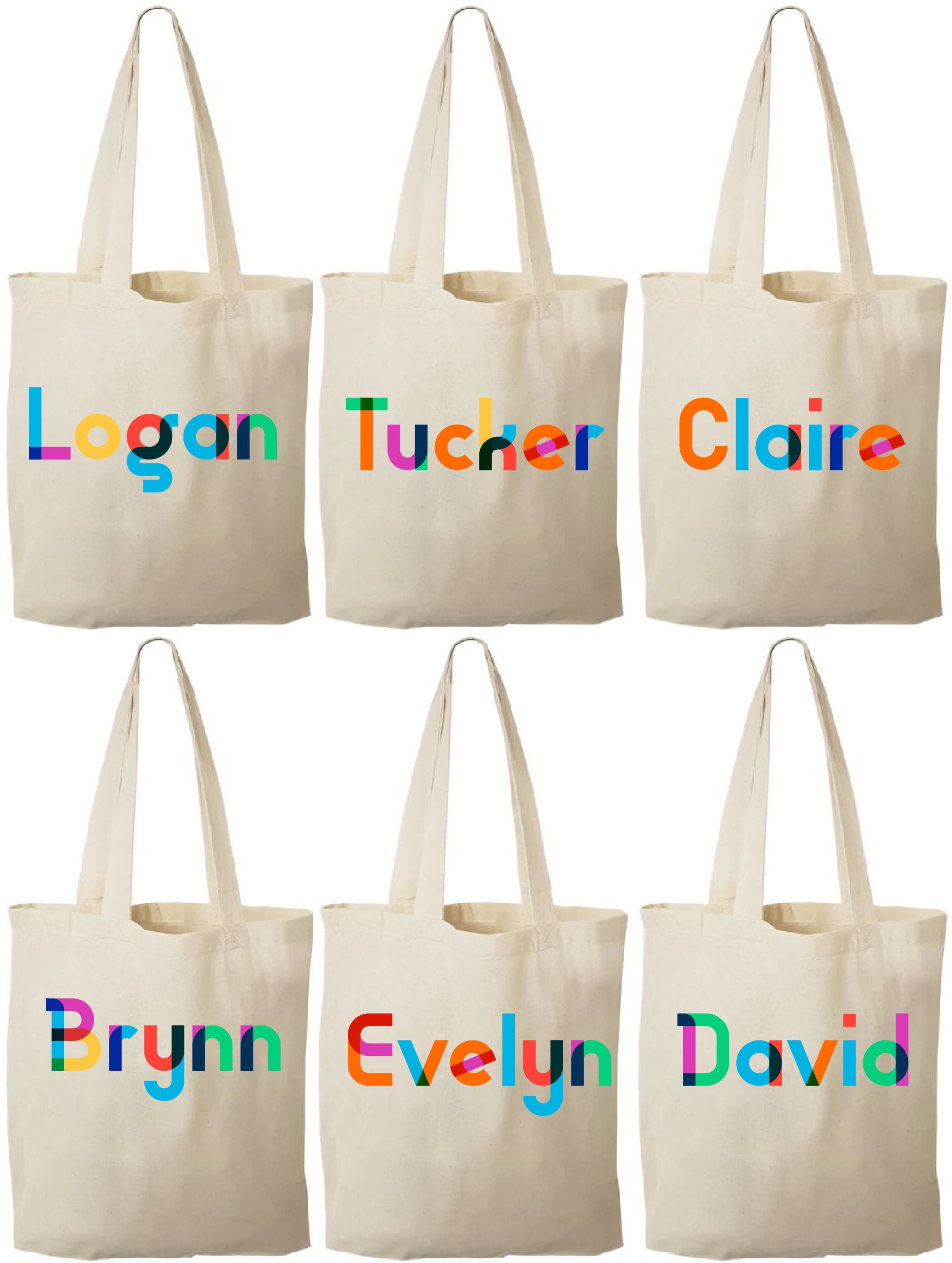 Personalized Rainbow Name Party Favor Bags - Set of 6