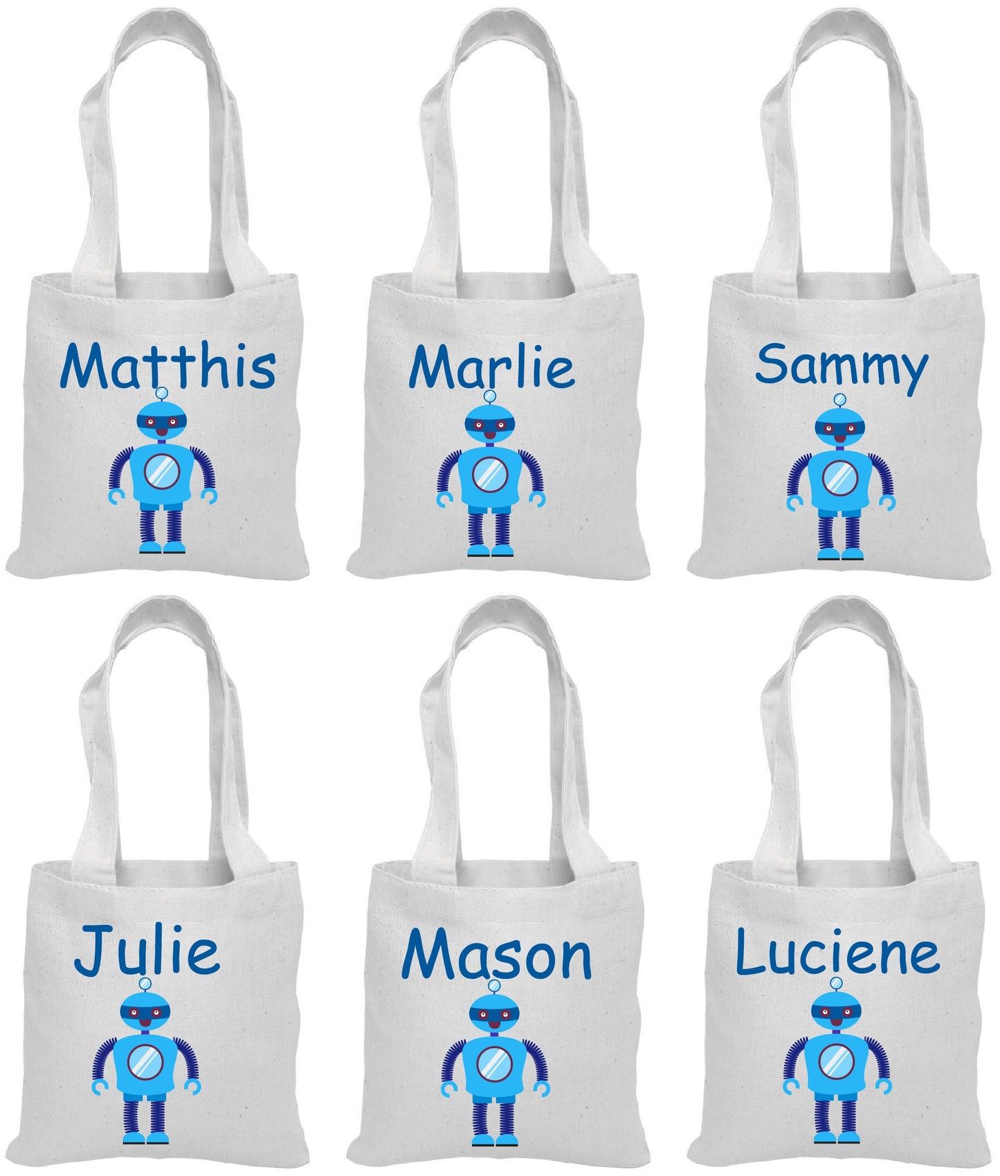 Personalized Robot Party Favor Bags - Set of Six Bags