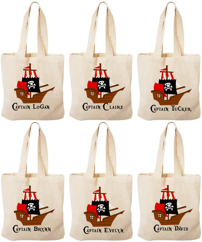 Personalized Pirate Favor Bags – Cotton Party Goodie Bags, Set of 6