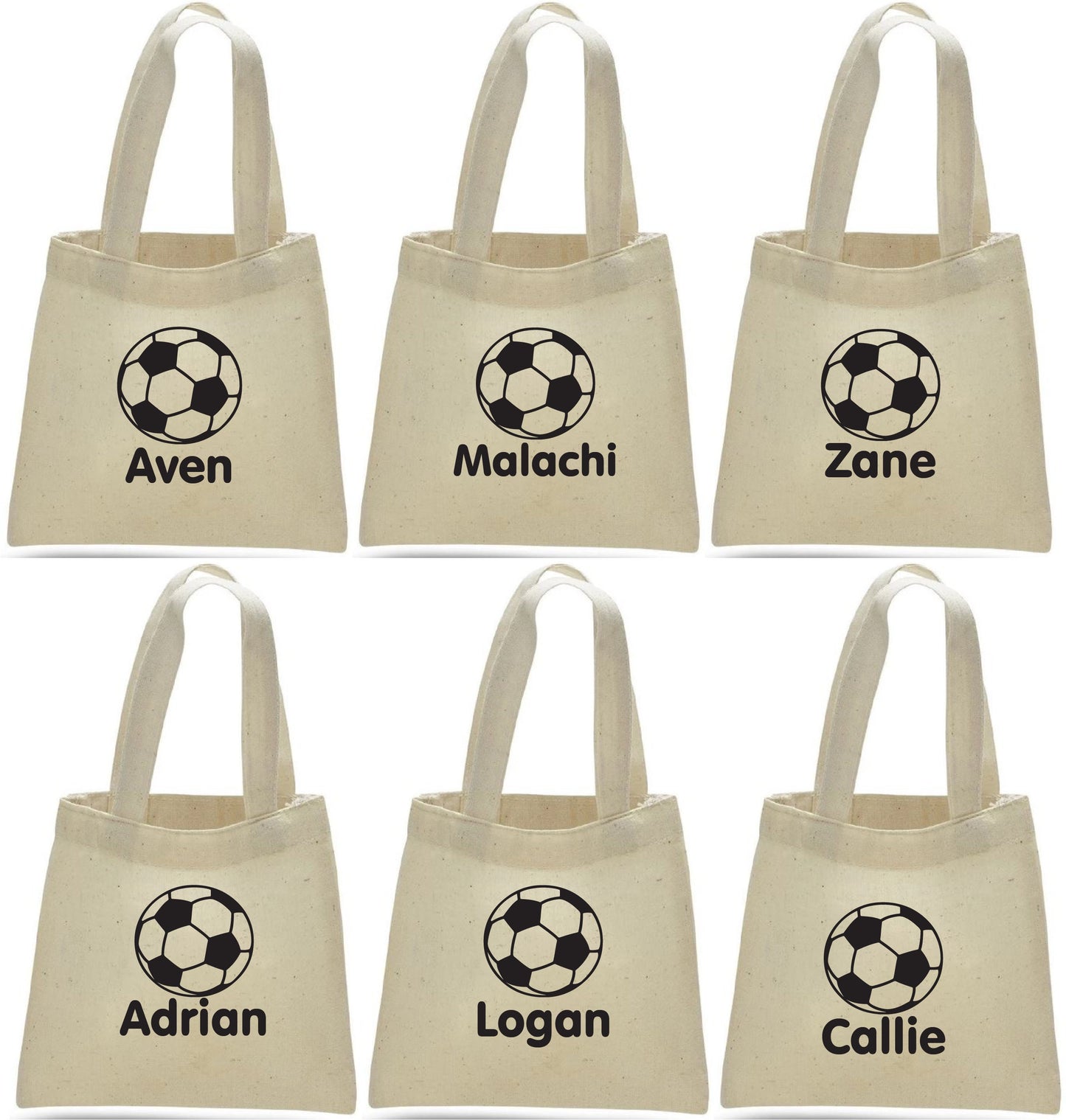 Personalized Soccer Favor Bags - Set of 6 Cotton Party Gift Bags