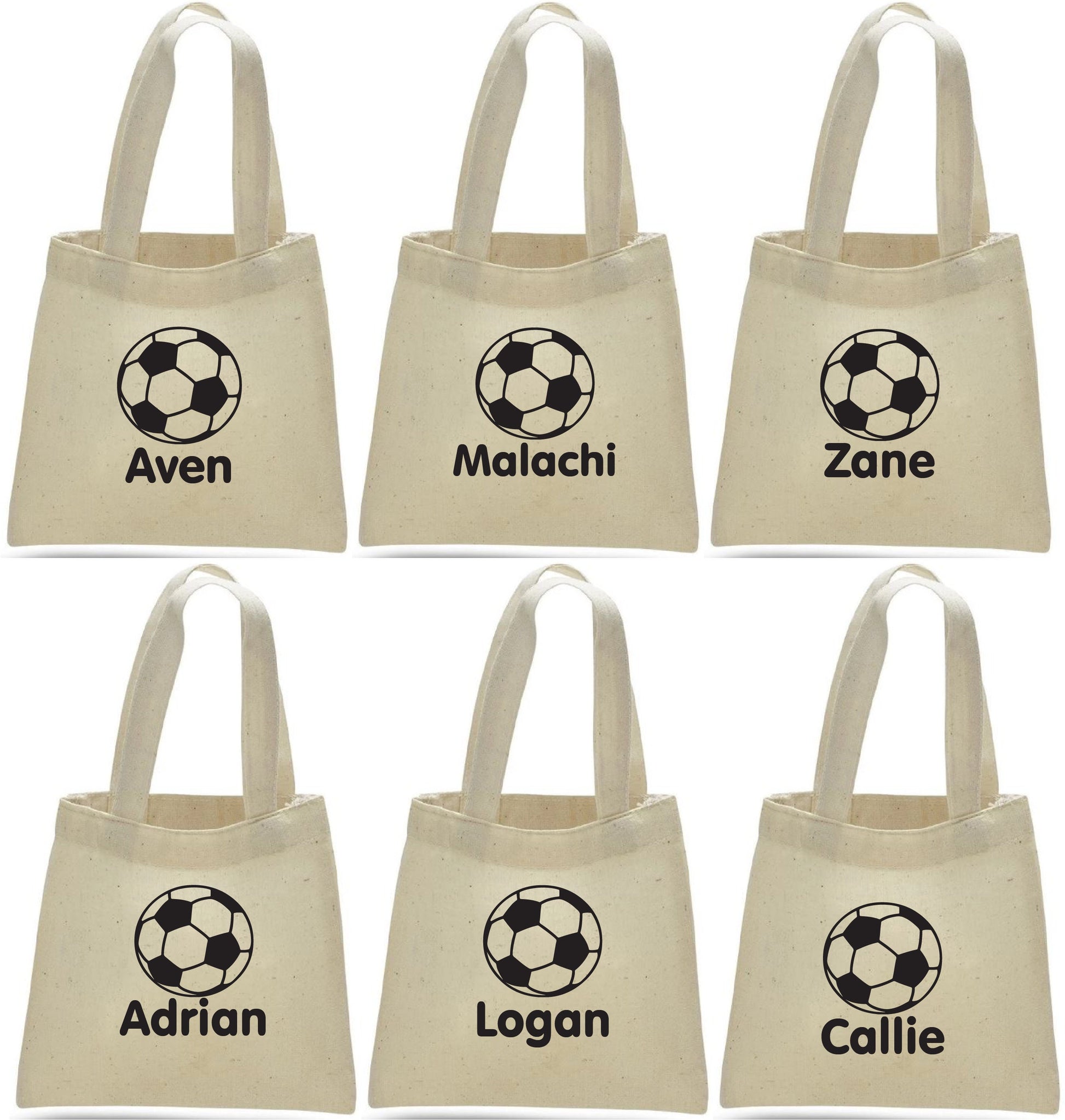 Personalized Soccer Favor Bags - Set of 6 Cotton Party Gift Bags