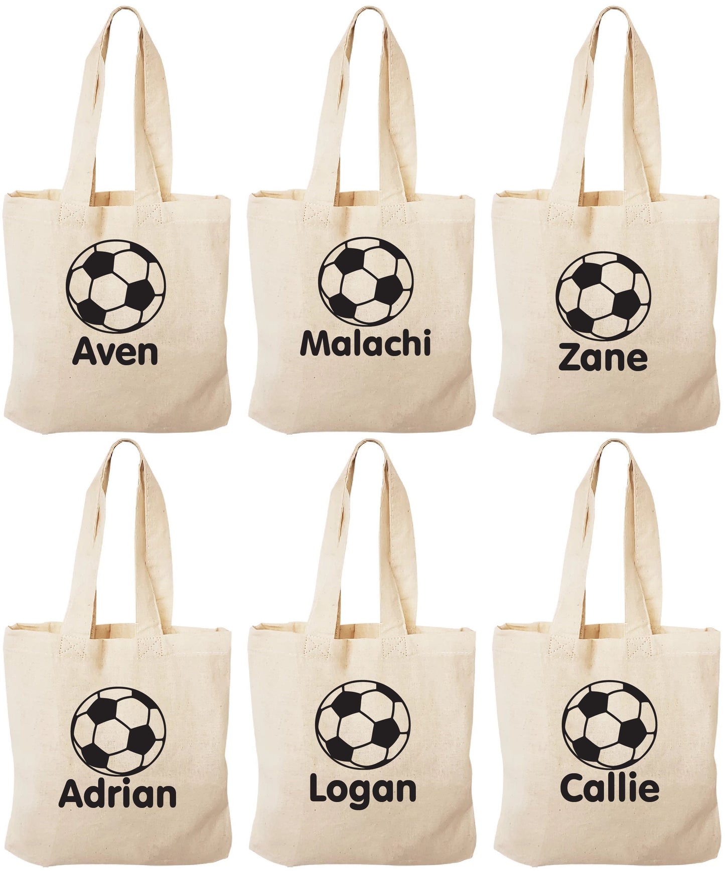 Personalized Soccer Favor Bags - Set of 6 Cotton Party Gift Bags
