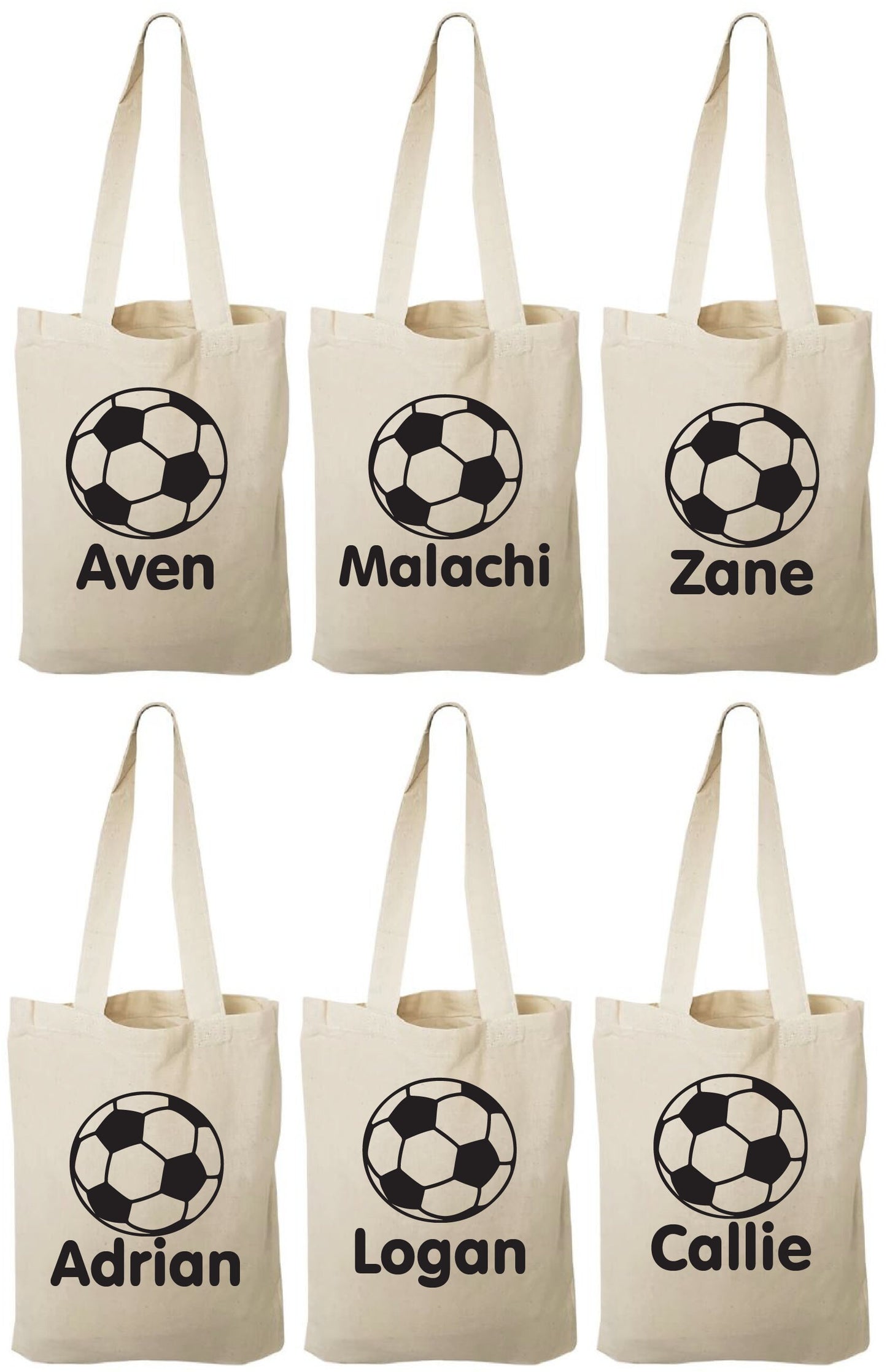Personalized Soccer Favor Bags - Set of 6 Cotton Party Gift Bags