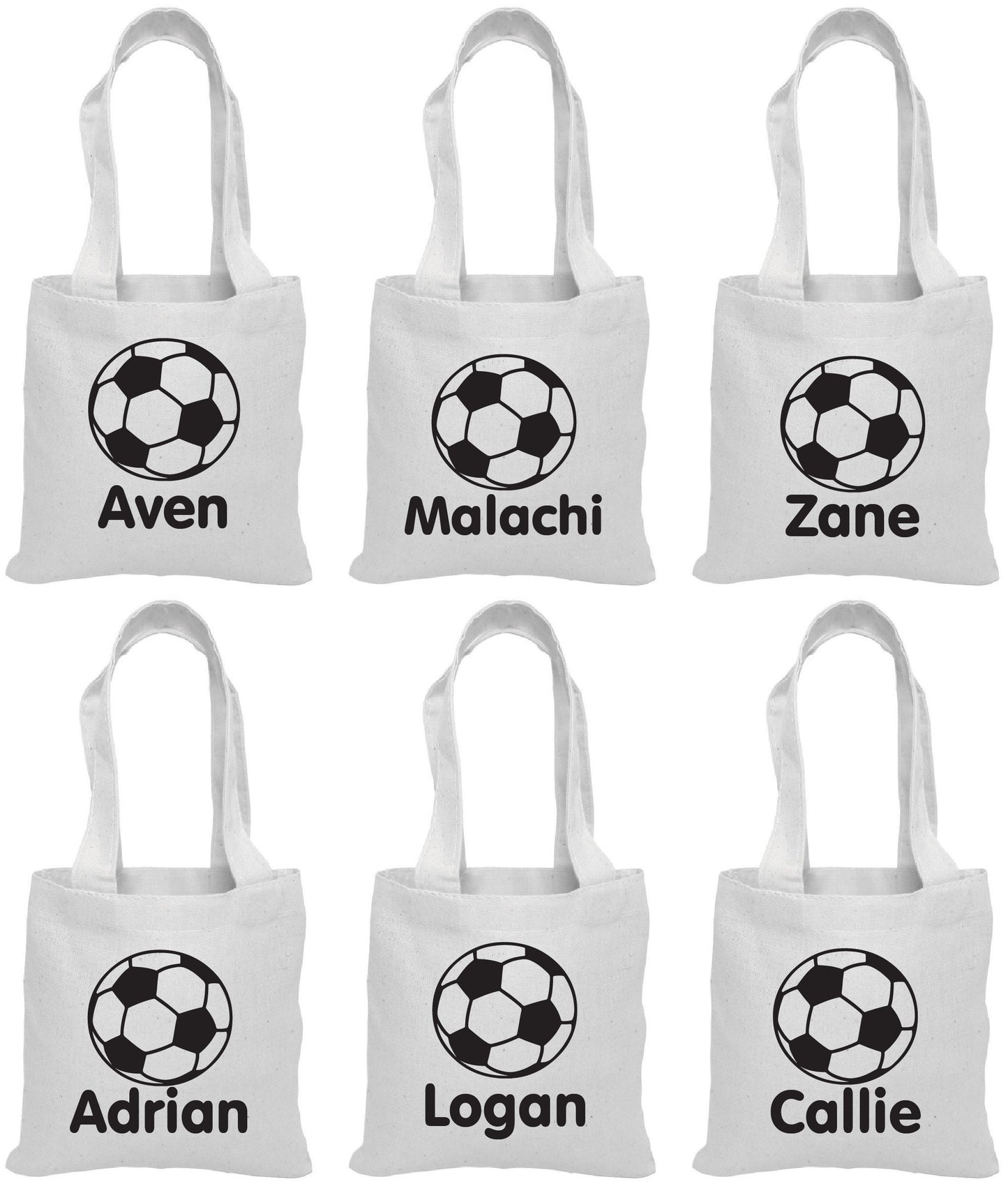 Personalized Soccer Favor Bags - Set of 6 Cotton Party Gift Bags