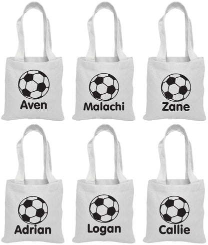Personalized Soccer Favor Bags - Set of 6 Cotton Party Gift Bags