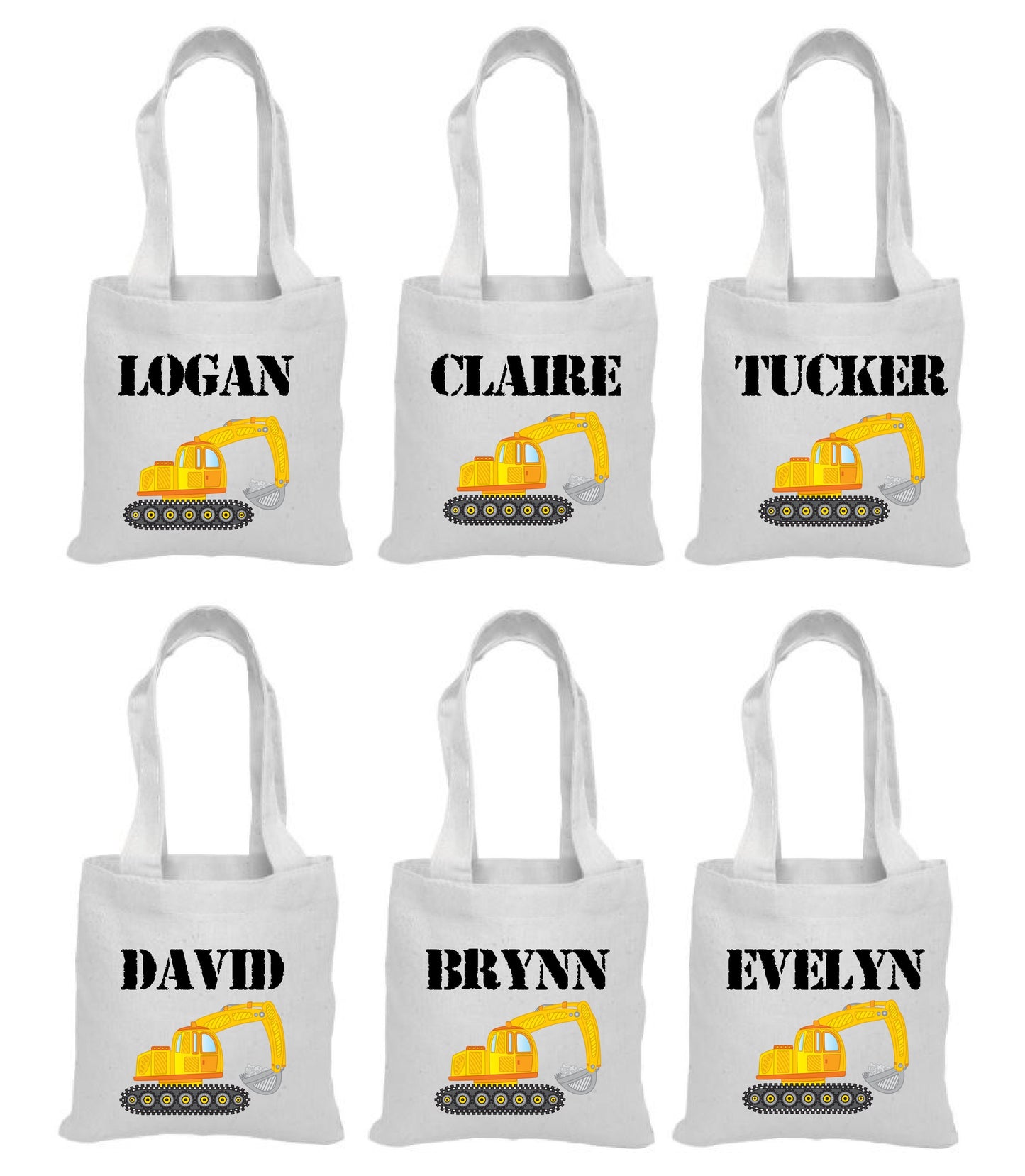 Personalized Construction Party Favor Bags - Set of Six Bags