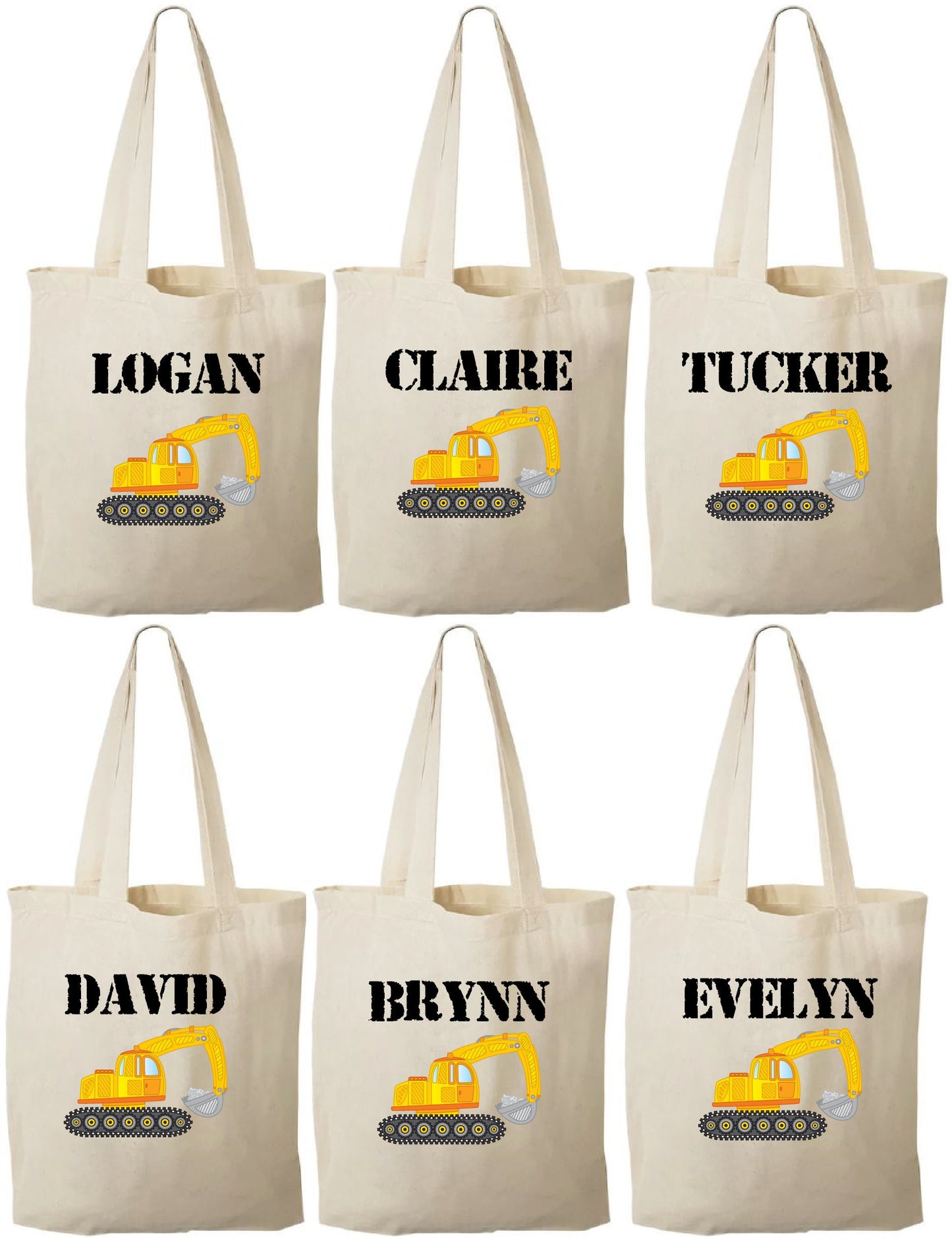 Personalized Construction Party Favor Bags - Set of Six Bags