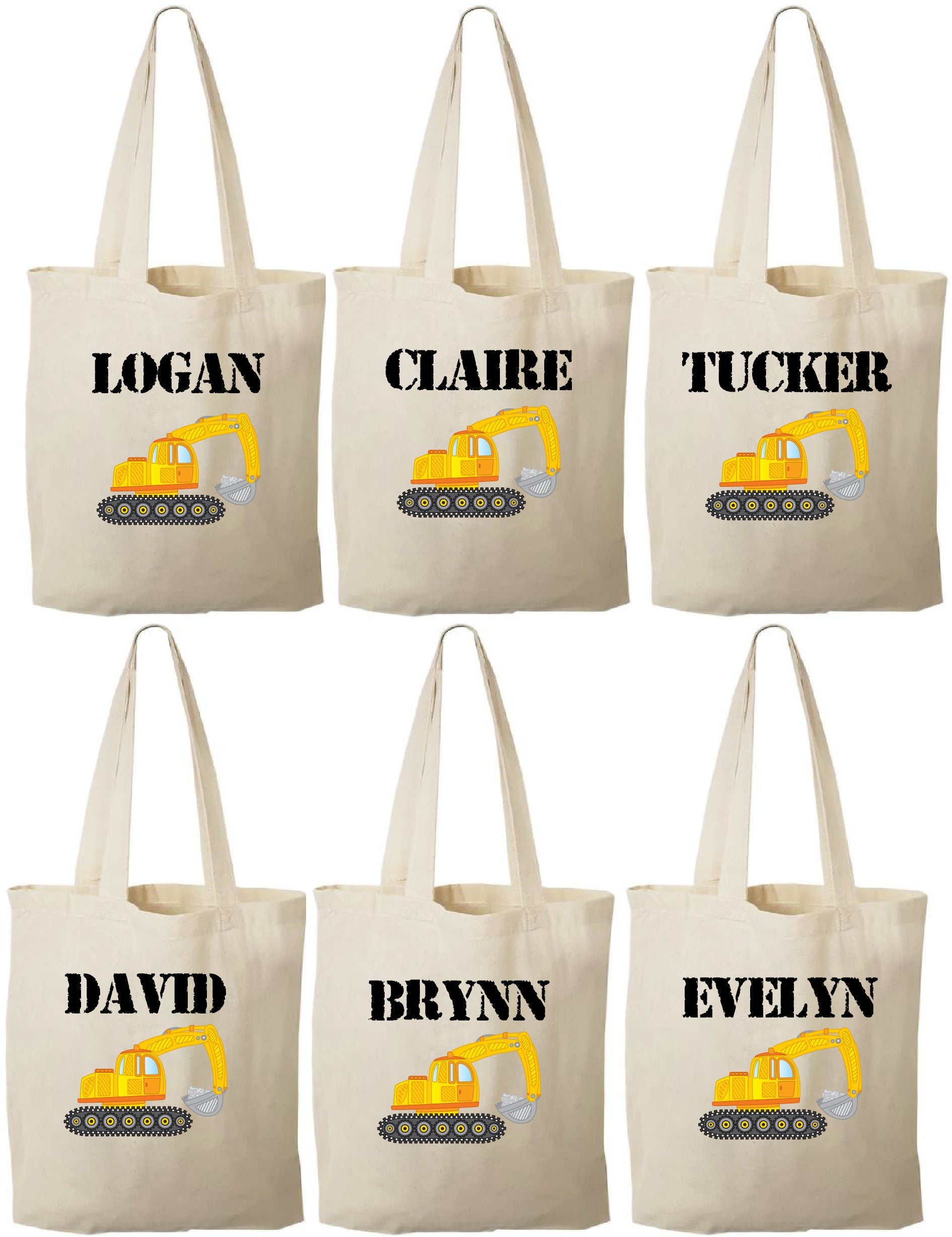 Personalized Construction Party Favor Bags - Set of Six Bags