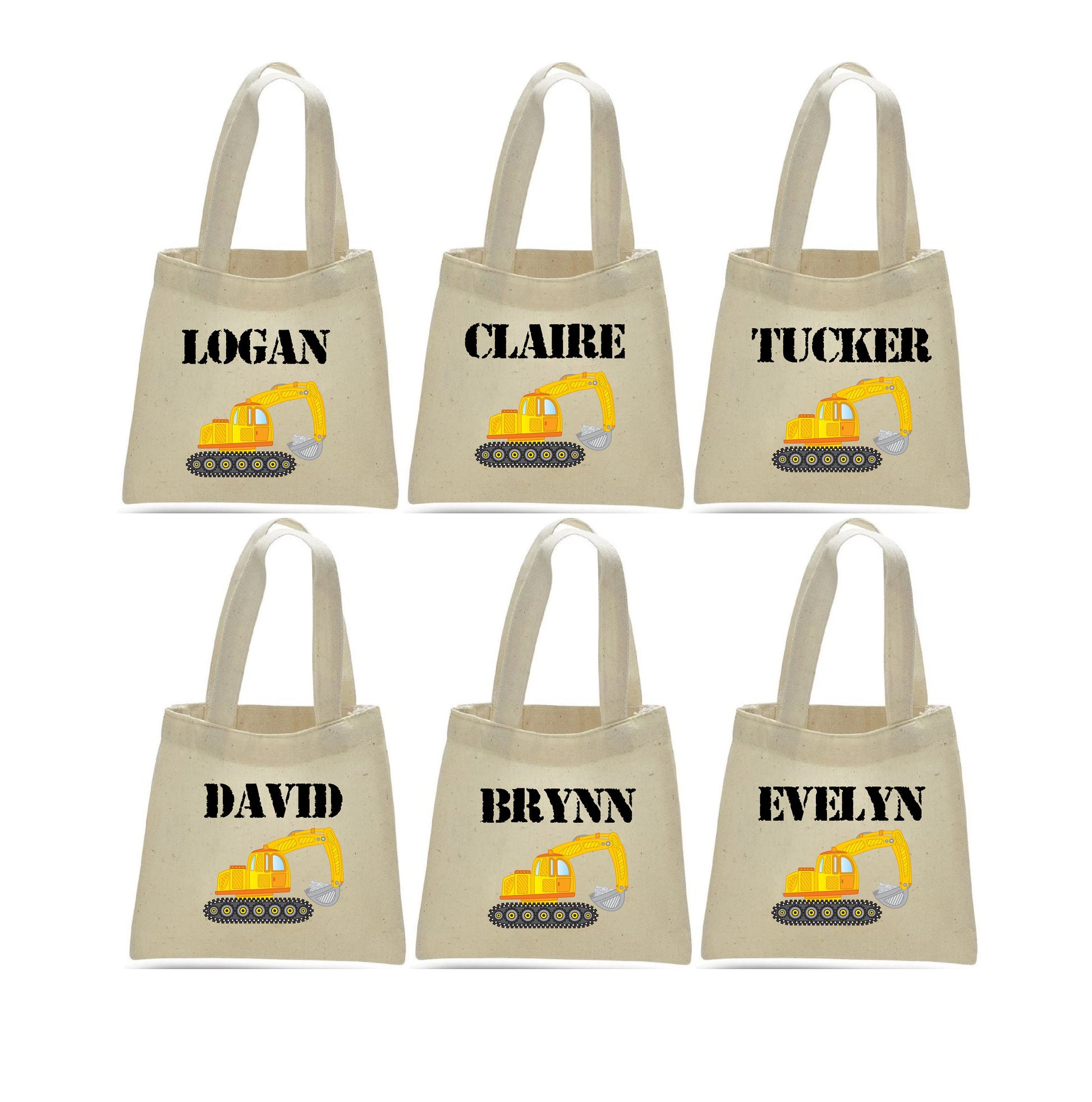 Personalized Construction Party Favor Bags - Set of Six Bags