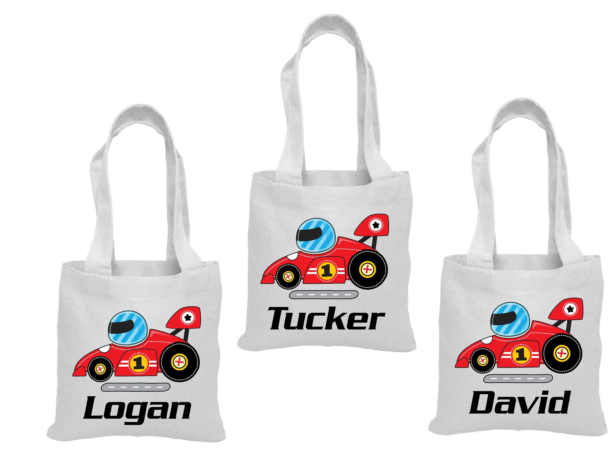 Personalized Race Car Party Favor Bags – Cotton Tote, Set of 3