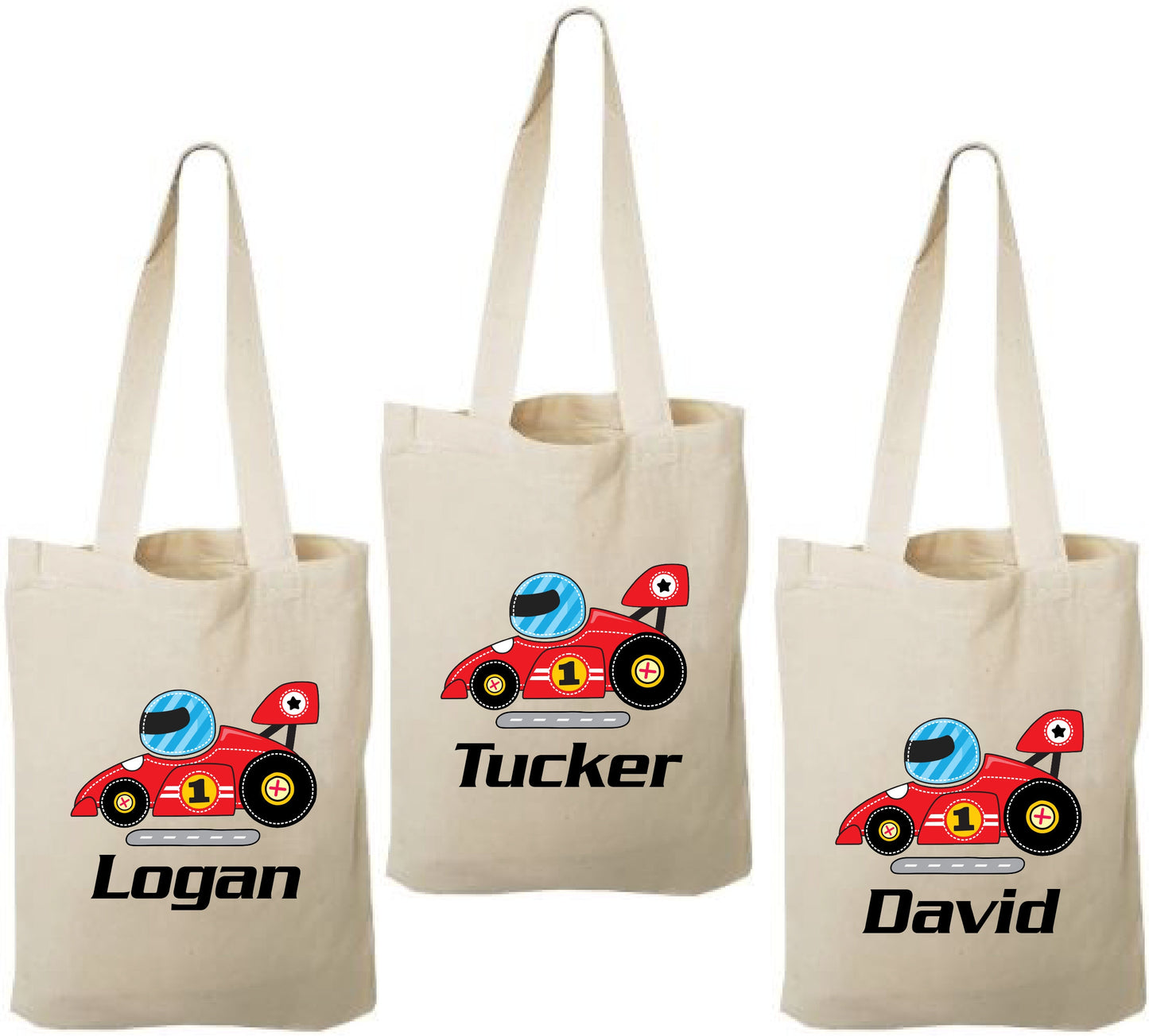 Personalized Race Car Party Favor Bags – Cotton Tote, Set of 3