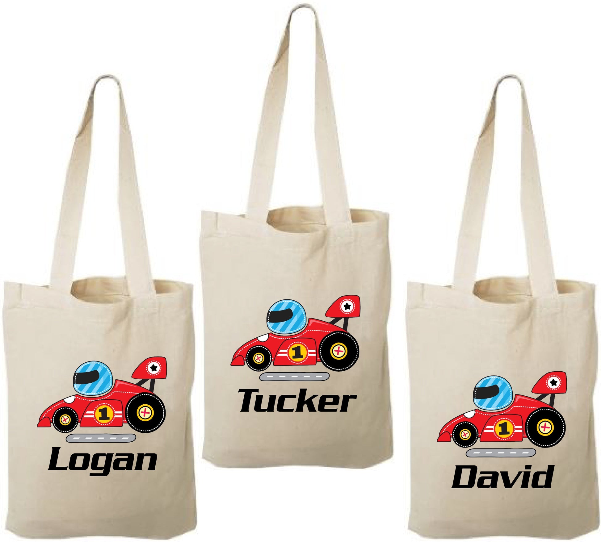 Personalized Race Car Party Favor Bags – Cotton Tote, Set of 3