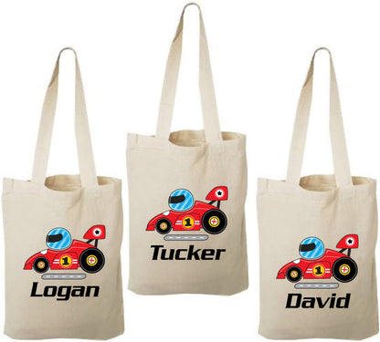 Personalized Race Car Party Favor Bags – Cotton Tote, Set of 3