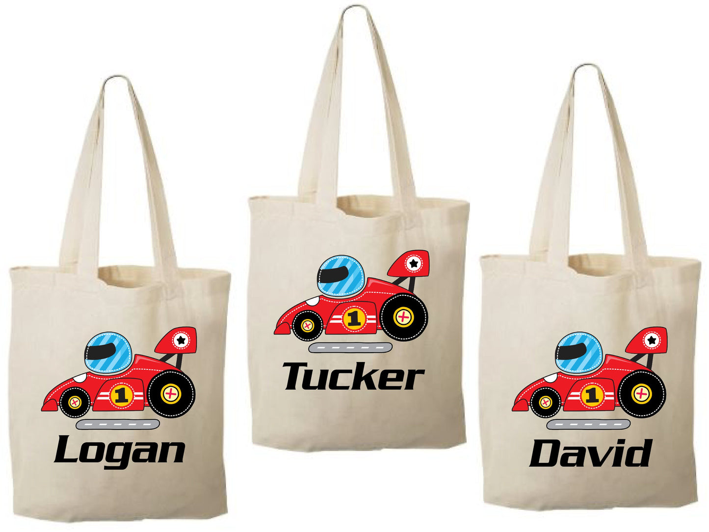Personalized Race Car Party Favor Bags – Cotton Tote, Set of 3