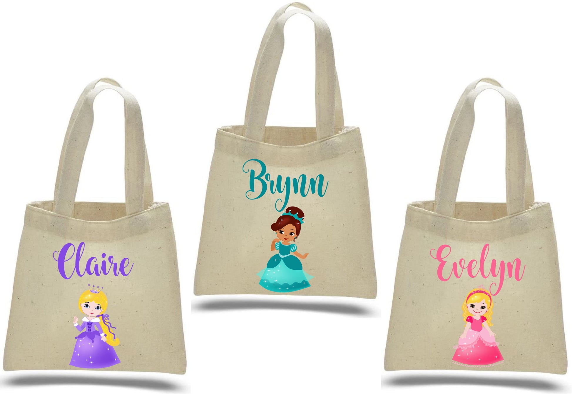 Personalized Princess Favor Bag, Cotton Canvas Party Treat Bags