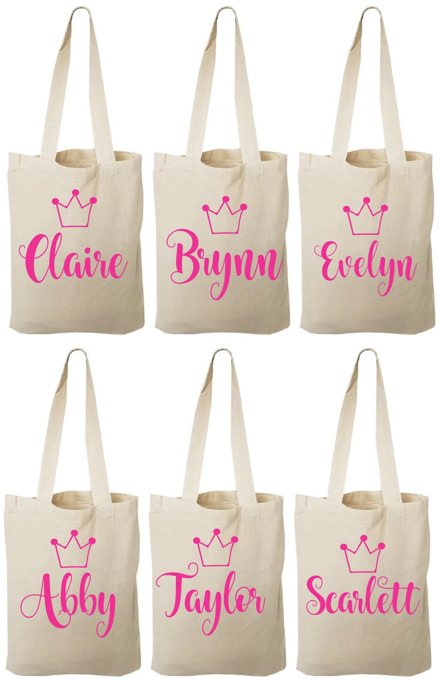 Personalized Princess Party Favor Bags - Set of Six Bags