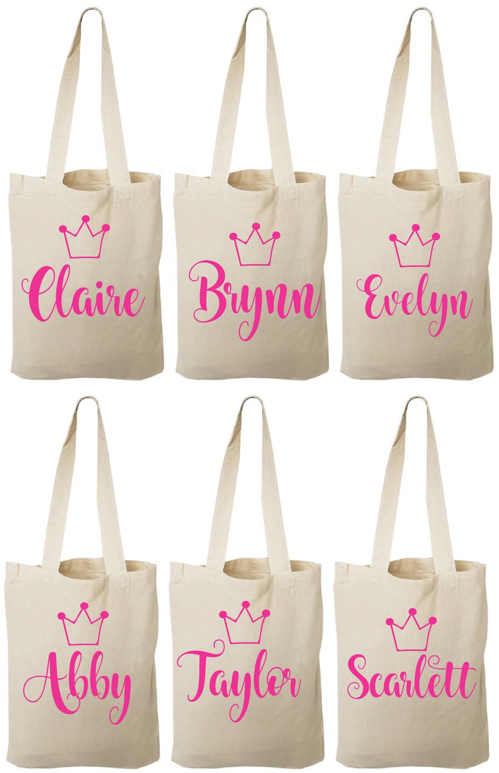 Personalized Princess Party Favor Bags - Set of Six Bags