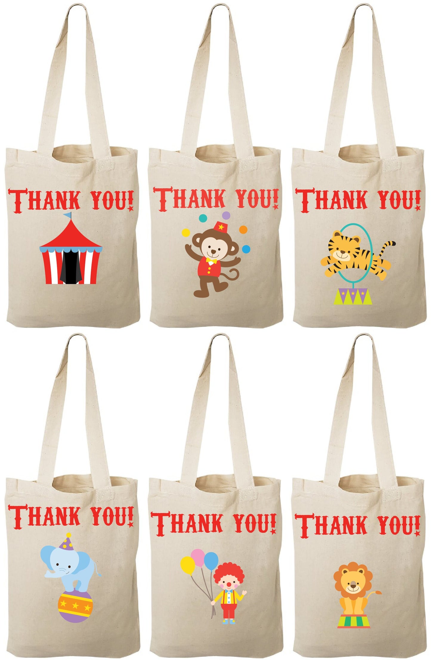 Circus Party Favor Bags - Set of Six Bags