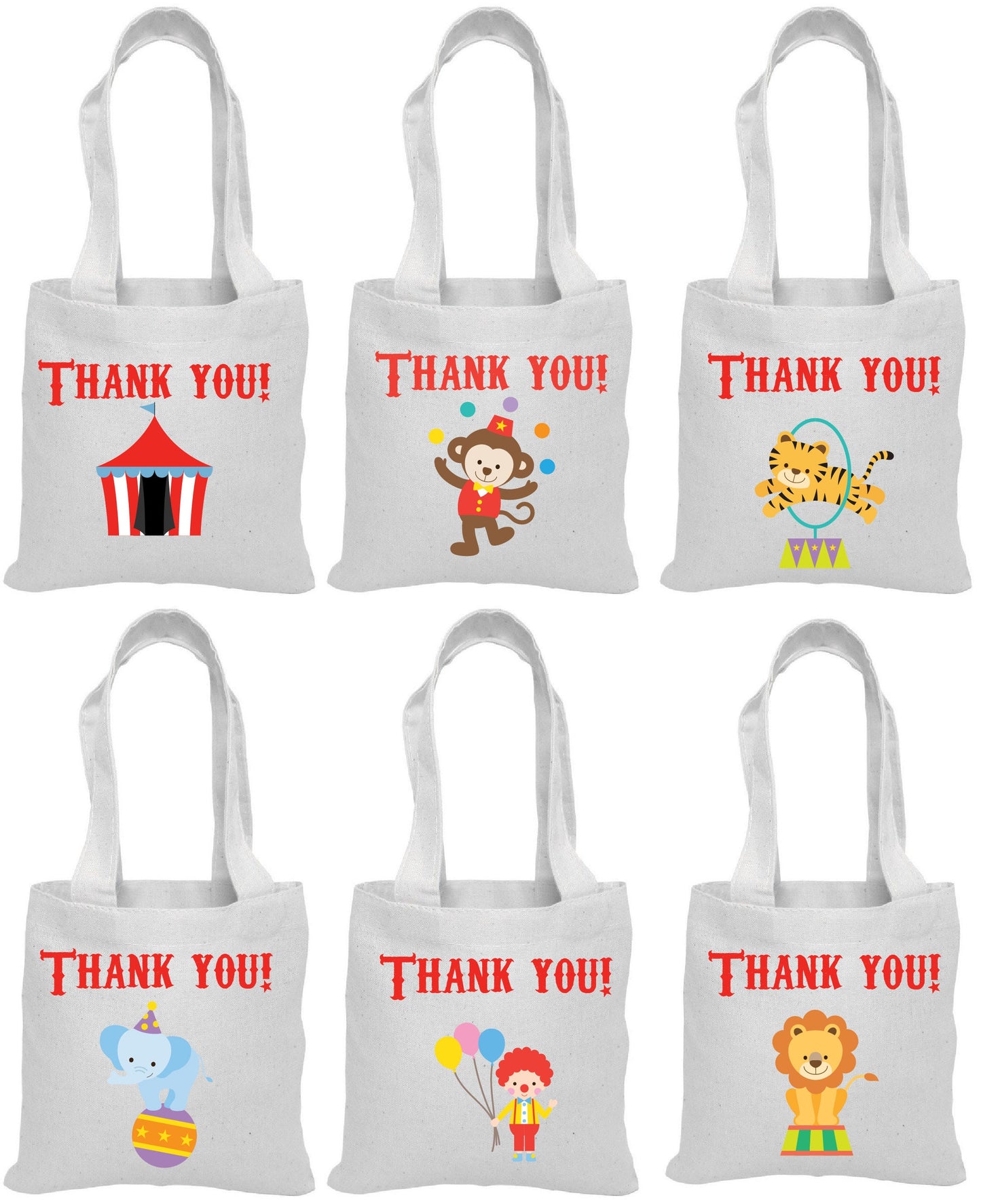 Circus Party Favor Bags - Set of Six Bags
