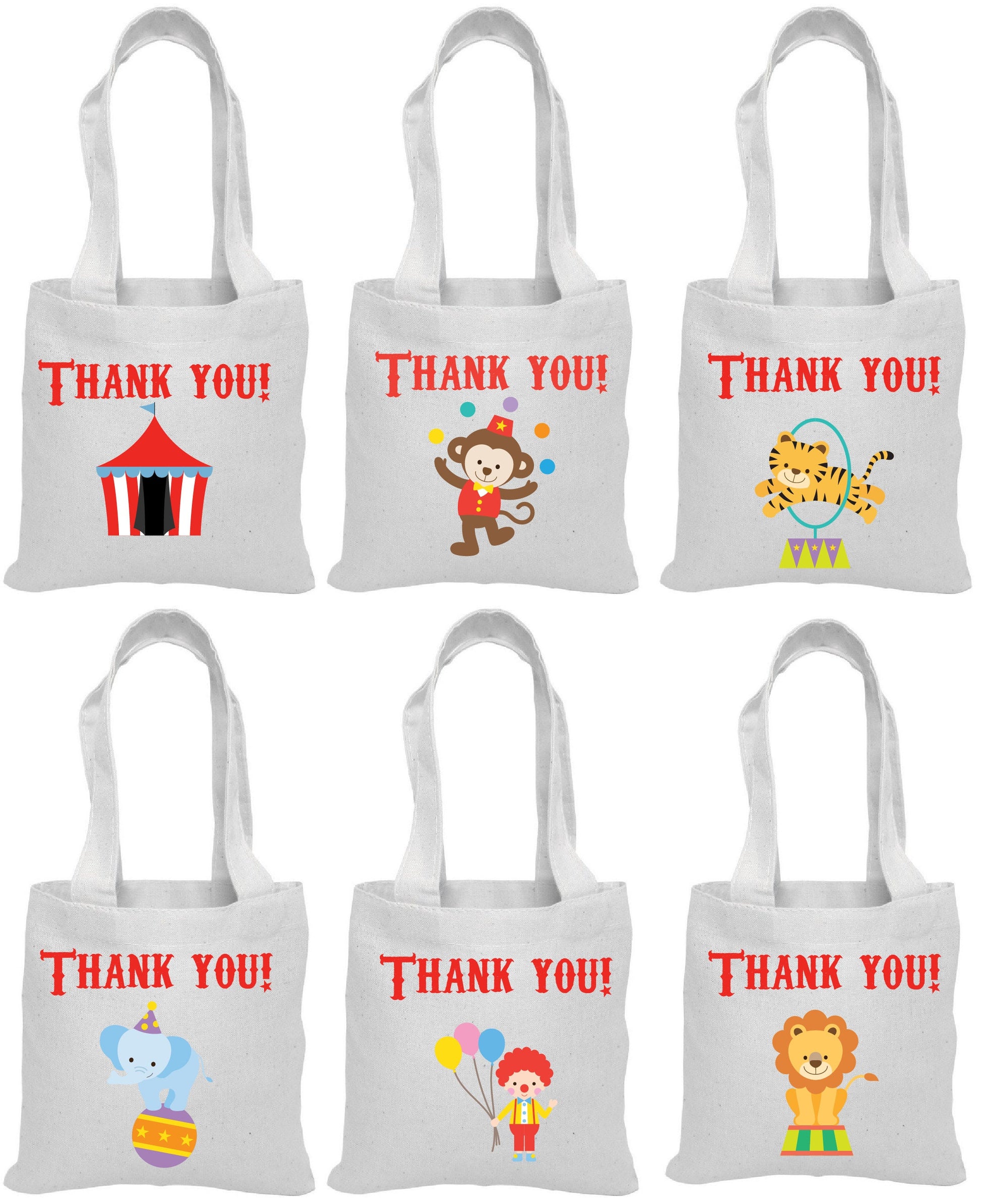 Circus Party Favor Bags - Set of Six Bags