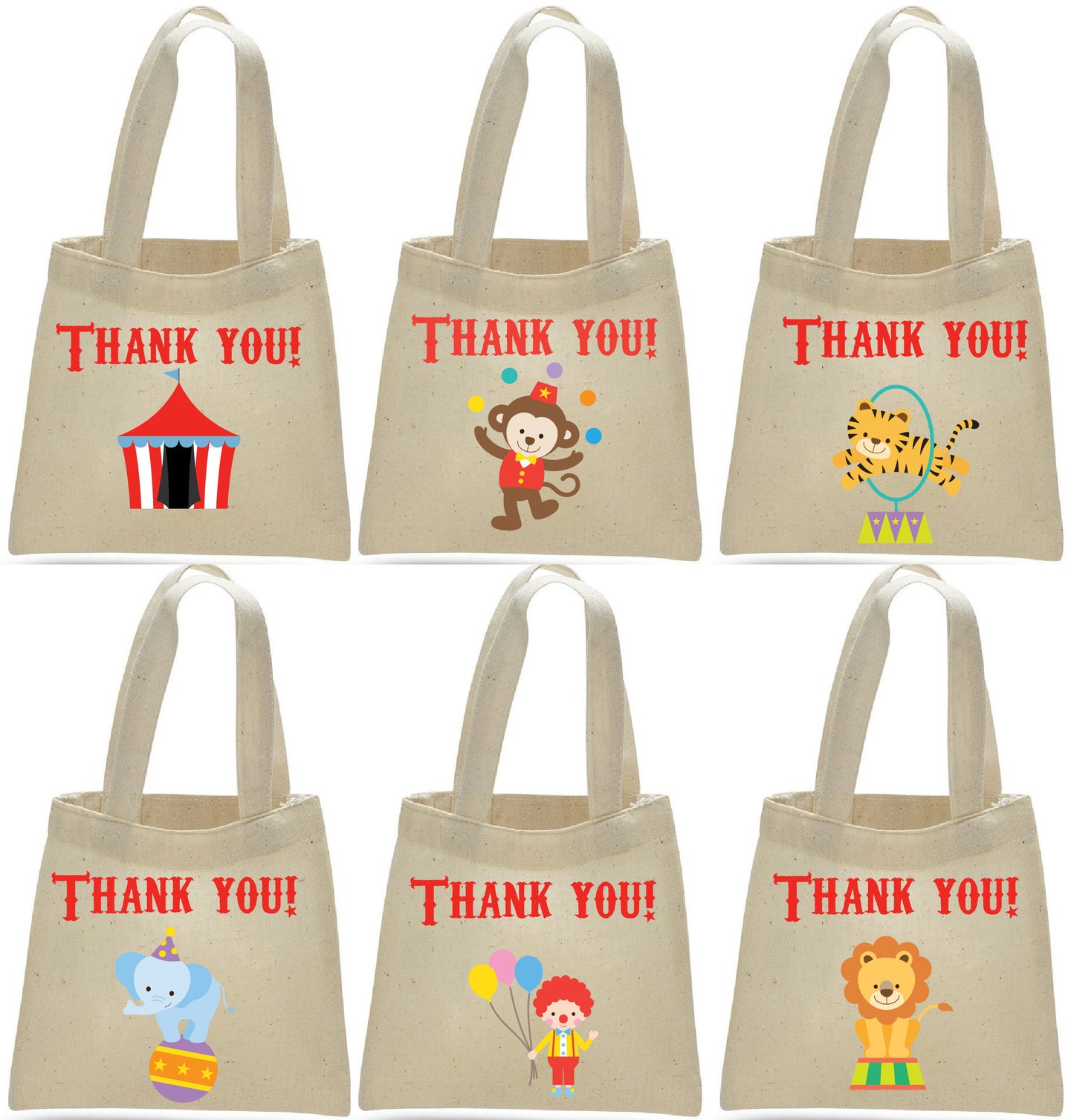 Circus Party Favor Bags - Set of Six Bags