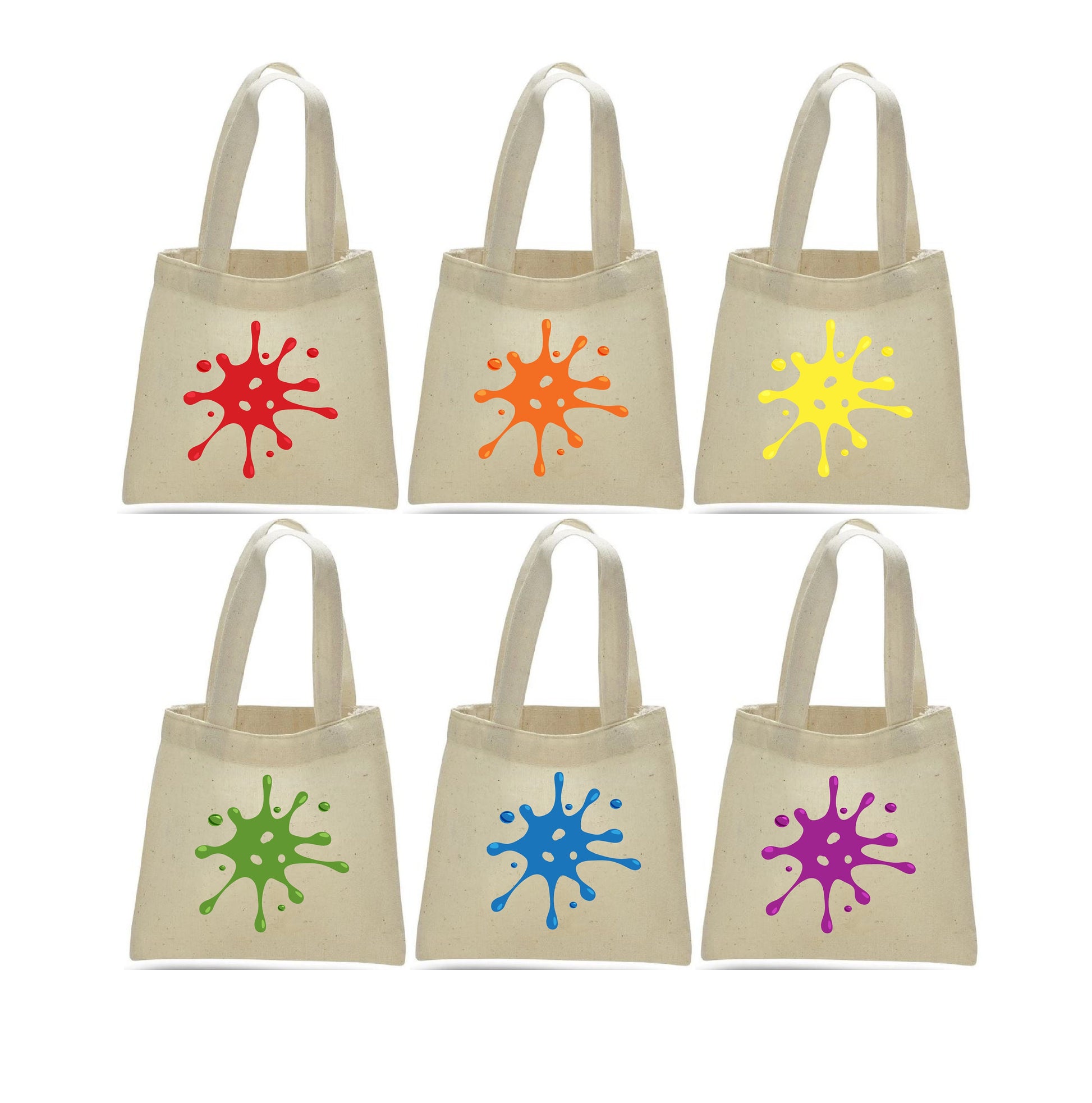 Slime Party Favor Bags – Rainbow Splatter Canvas Goodie Bags, Set of 6