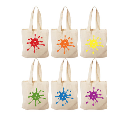 Slime Party Favor Bags – Rainbow Splatter Canvas Goodie Bags, Set of 6