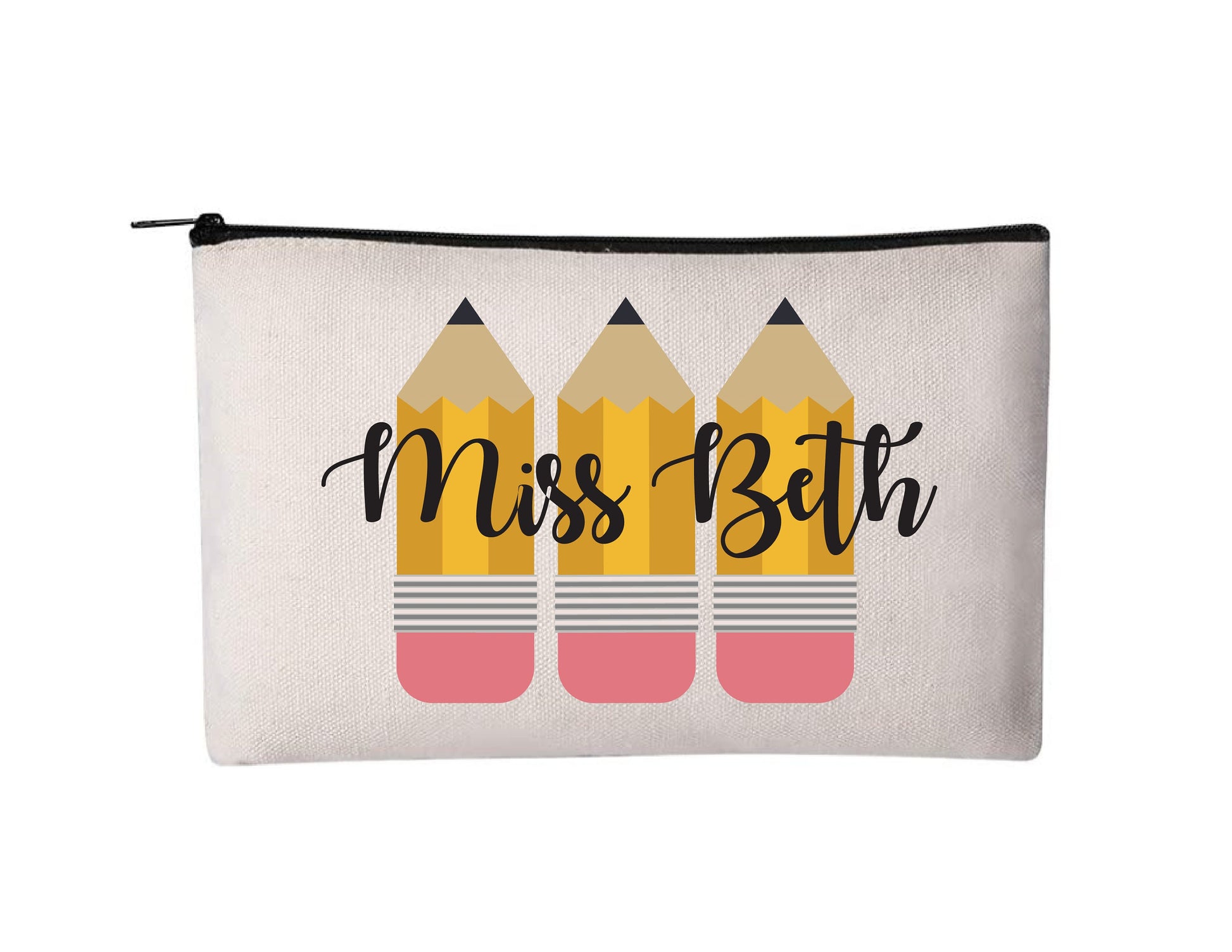 Personalized Teacher Pencil Pouch, Custom Zippered Canvas Case
