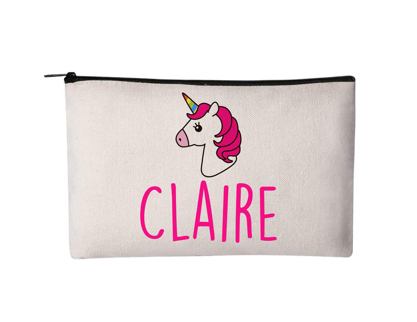 Personalized Unicorn Pencil Pouch, Custom Name Canvas Cosmetic Bag