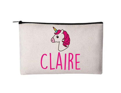 Personalized Unicorn Pencil Pouch, Custom Name Canvas Cosmetic Bag
