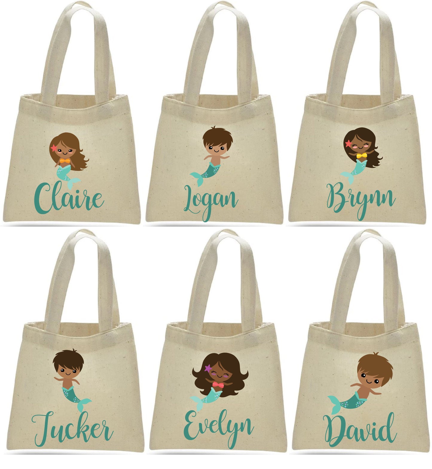 Personalized Mermaid Party Favor Bags – Cotton Canvas Treat Bags