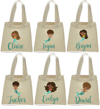 Personalized Mermaid Party Favor Bags – Cotton Canvas Treat Bags