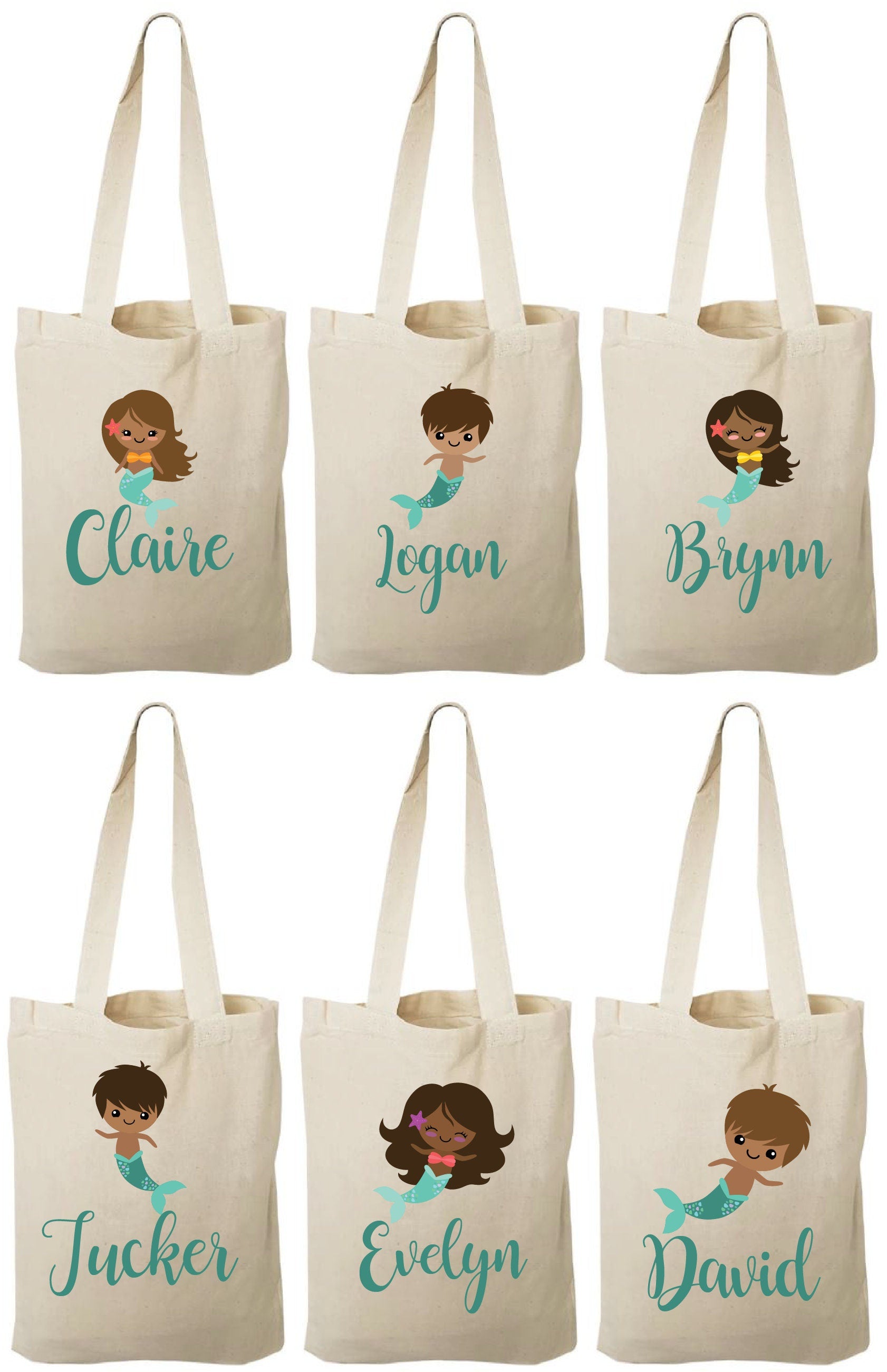 Personalized Mermaid Party Favor Bags – Cotton Canvas Treat Bags