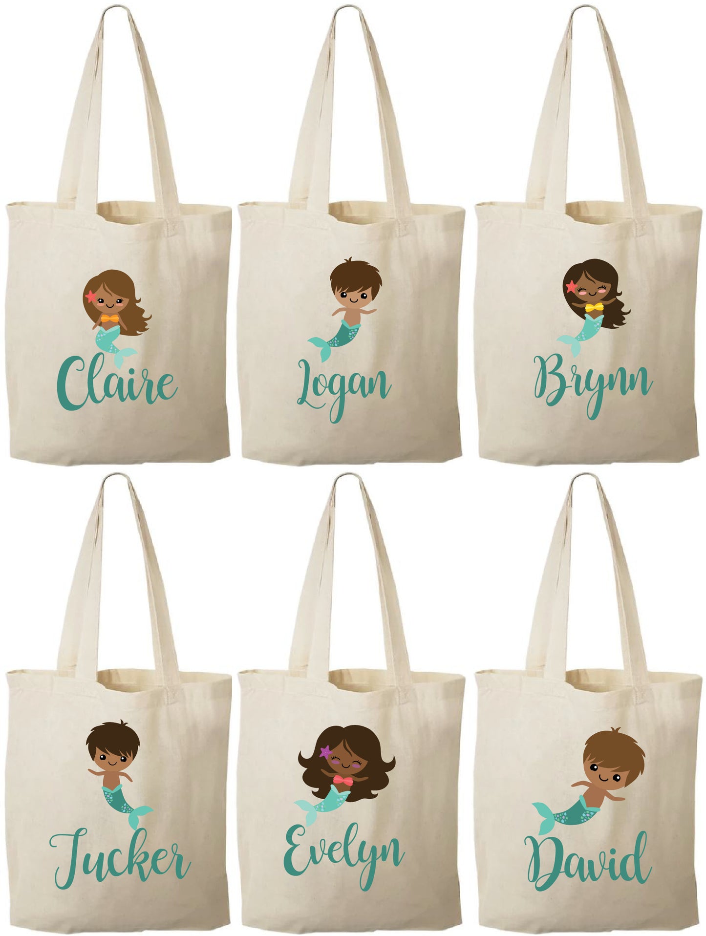 Personalized Mermaid Party Favor Bags – Cotton Canvas Treat Bags