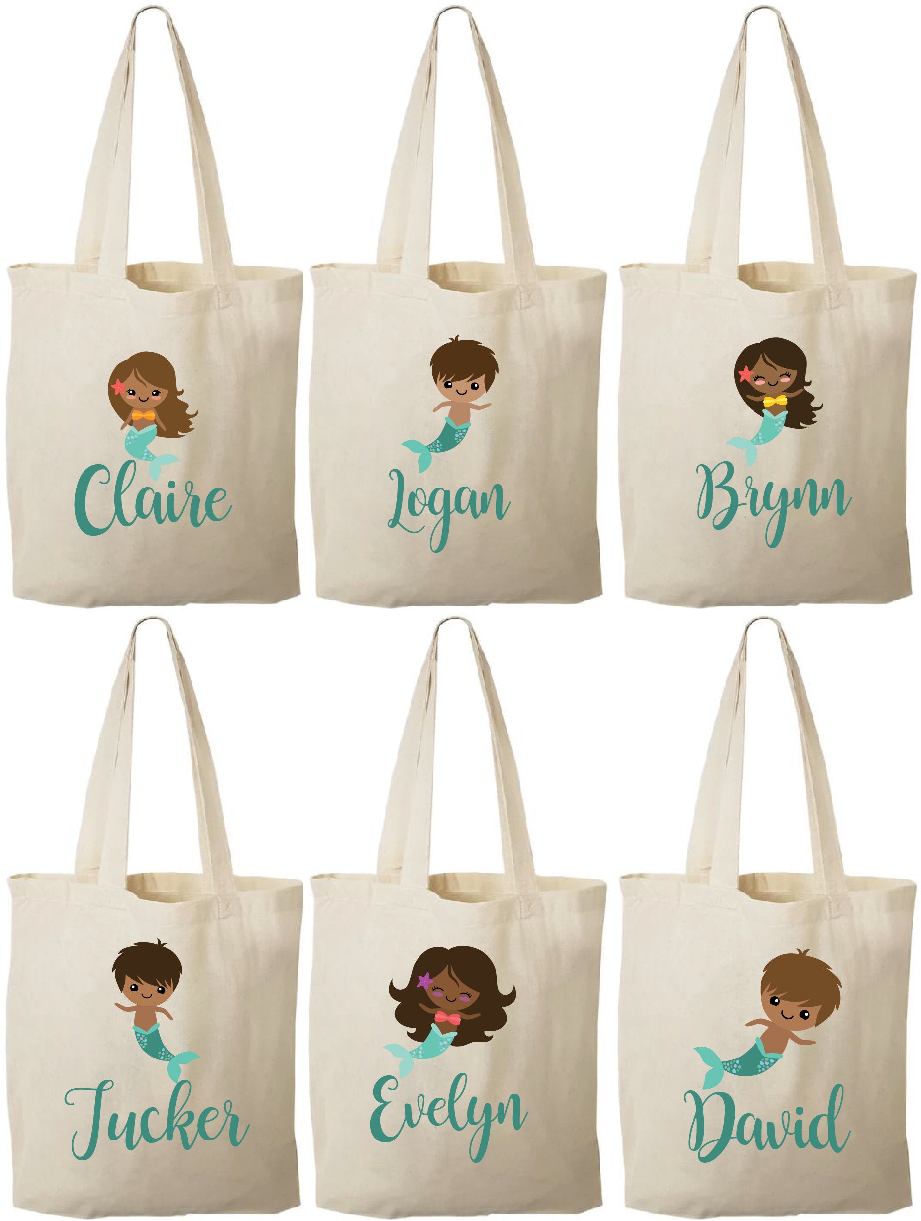 Personalized Mermaid Party Favor Bags – Cotton Canvas Treat Bags