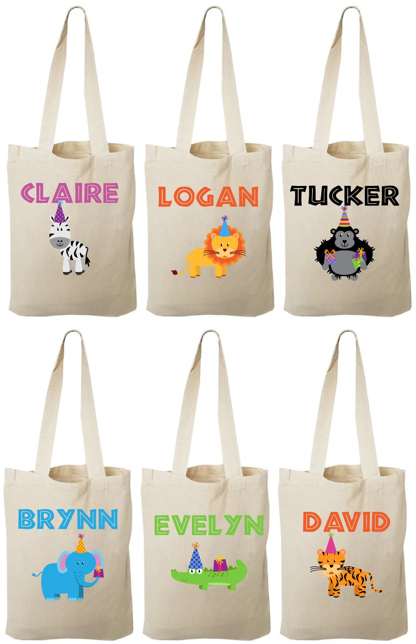 Personalized Zoo Animal Party Favor Bags – Safari Birthday Cotton Tote