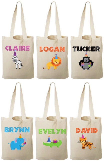 Personalized Zoo Animal Party Favor Bags – Safari Birthday Cotton Tote